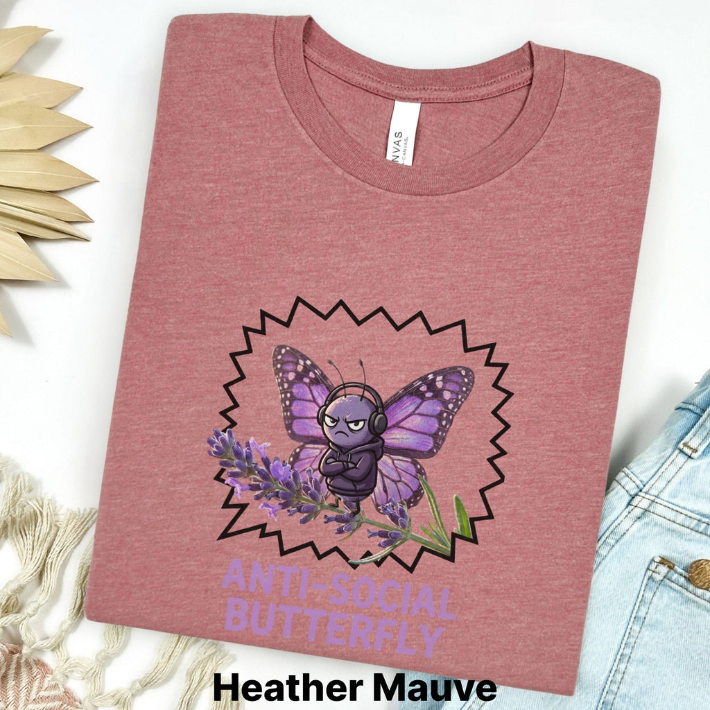 Printify T-Shirt XL / Heather Mauve Anti-Social Butterfly T-Shirt — Funny Introvert Graphic Tee