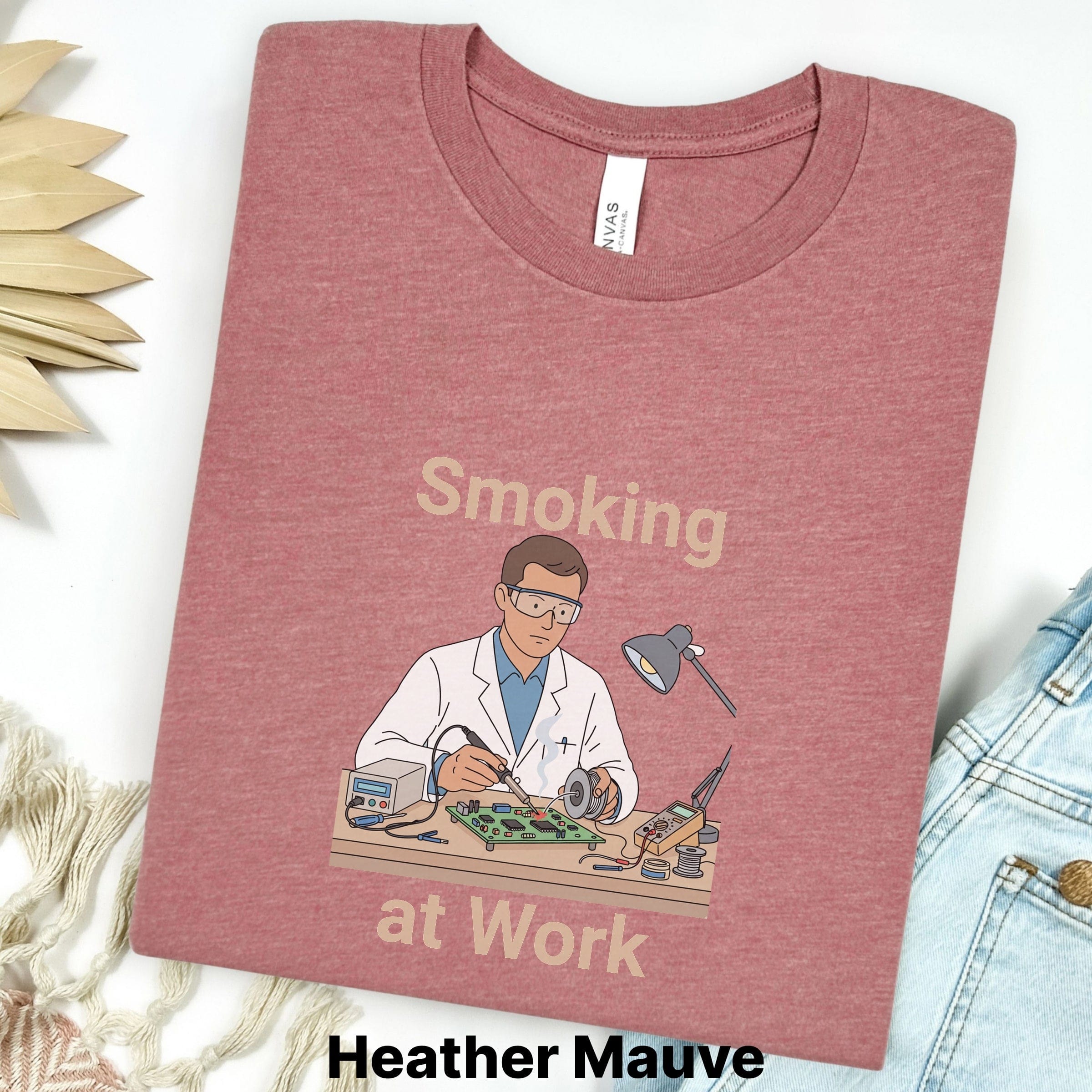 Printify T-Shirt XL / Heather Mauve Smoking at Work Retro Technician Tee — Cartoon Lab & Tech Shirt